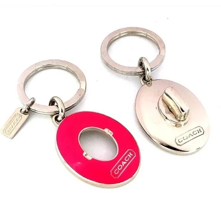 $98 COACH  Vintage Neon Pink Valet Turn-lock Keychain Dual Fob Purse Charm-Rare