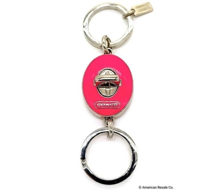 $98 COACH  Vintage Neon Pink Valet Turn-lock Keychain Dual Fob Purse Charm-Rare