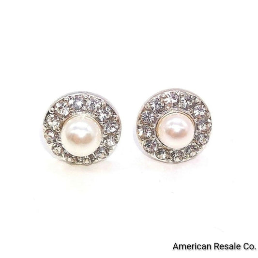 Made with Swarovski Crystals 1/2" Glass Pearl Stud Earrings in Silver