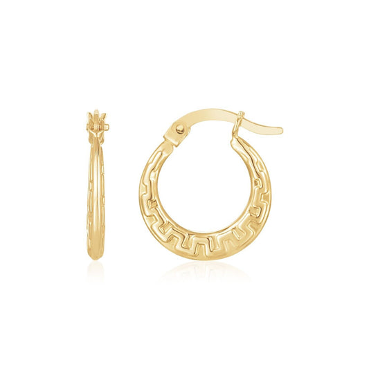 14k Yellow Gold Greek Key Hoop Earrings