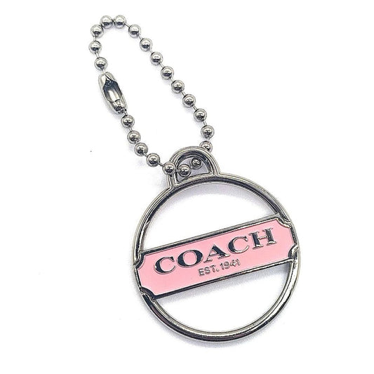 Rare COACH Keychain Fob Pink Enamel Medallion Purse Charm Tag Retired