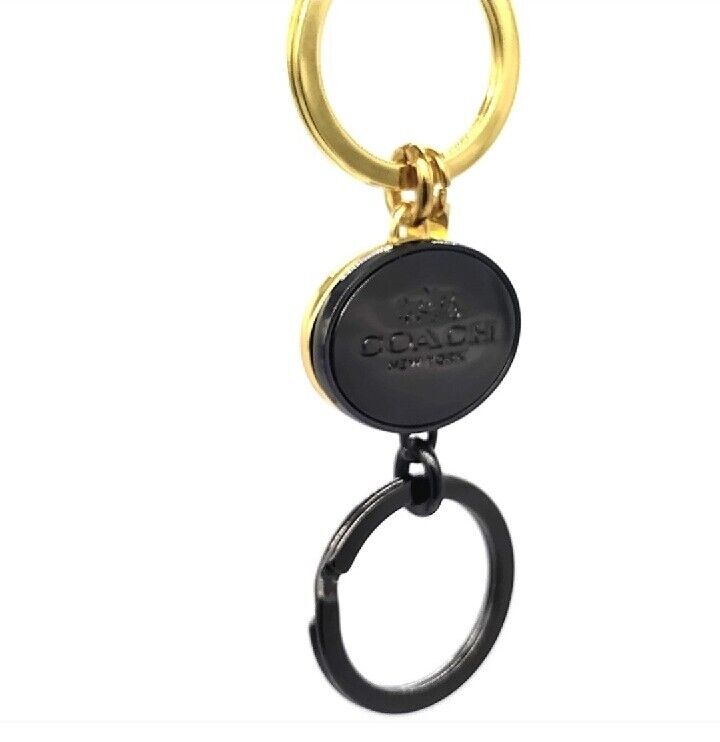 $98 COACH Black and Gold Dual Keychain Fob Purse Charm Detachable for Valet-Rare