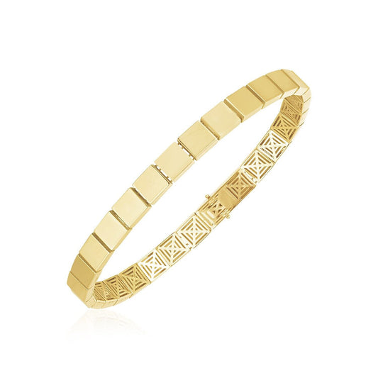 14k Yellow Gold High Polish Square Edge Link Bracelet