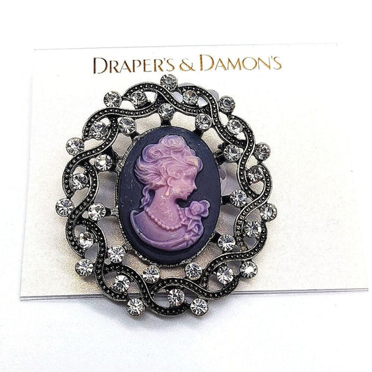 DRAPER'S AND DAMON'S Rare Vintage Cameo Cubic Zirconia CZ Pin Brooch