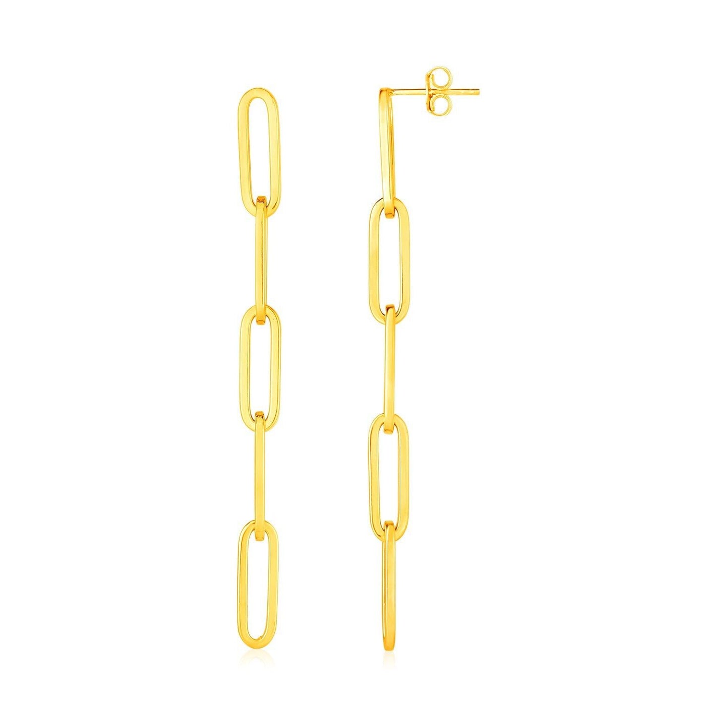 14K Yellow Gold Five Link Paperclip Chain Earrings