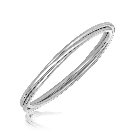 Sterling Silver Rhodium Plated Interlaced Motif Bangle