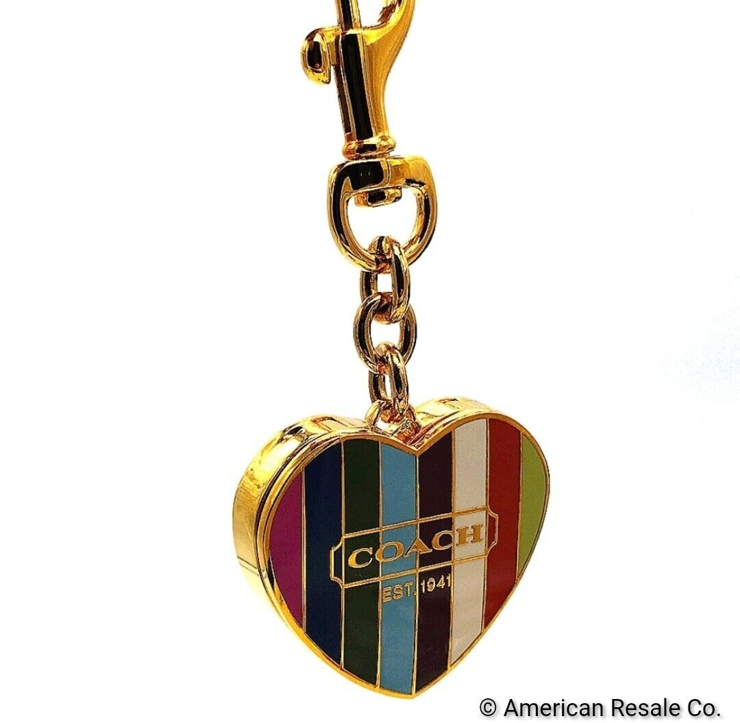 Vintage COACH Rainbow Heart Locket-Legacy Signature Keychain w/ Compartments