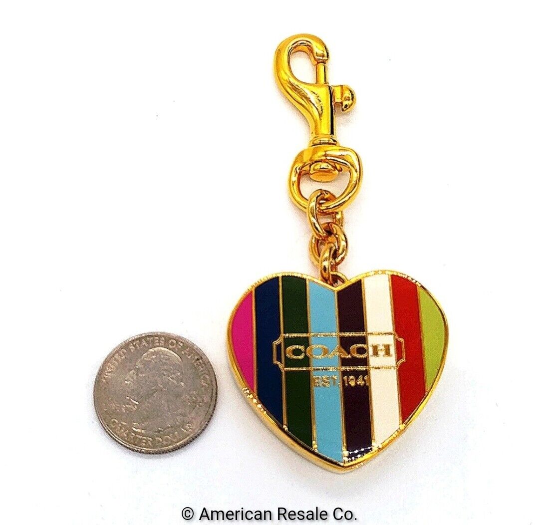 Vintage COACH Rainbow Heart Locket-Legacy Signature Keychain w/ Compartments