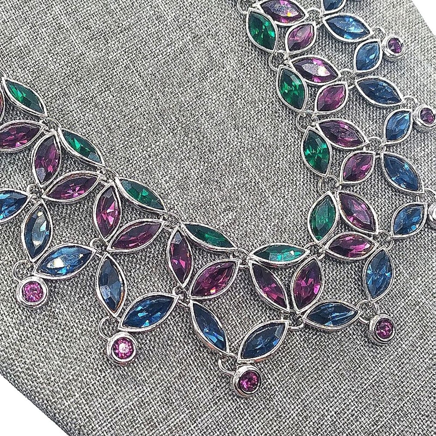 Vintage Limited YVES SAINT LAURENT Purple Green Blue Crystal Bib Collar Necklace