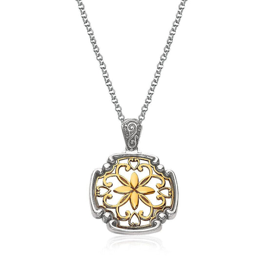 14K Yellow Gold and Sterling Silver Necklace with a Vintage Inspired Pendant