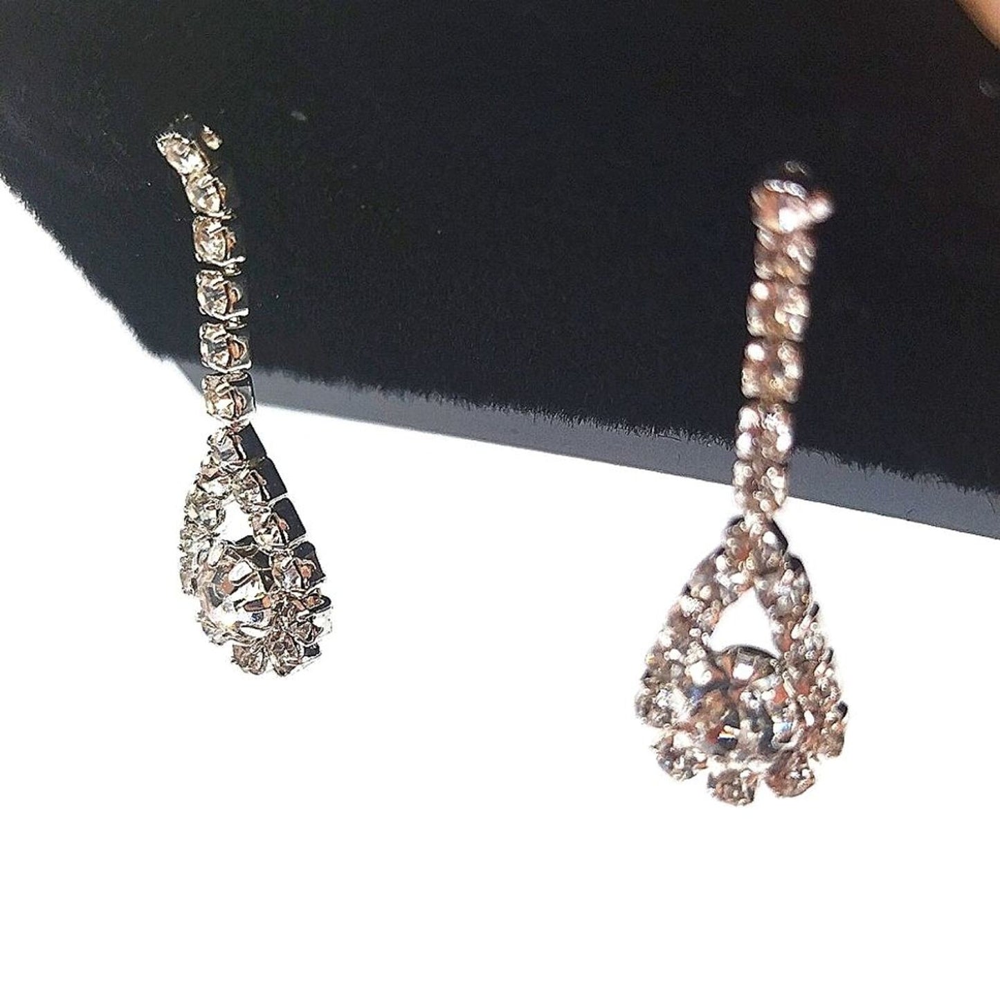 Vintage Eisenberg Ice 1" Pave Crystal Dangle Drop Designer Earrings in Silver