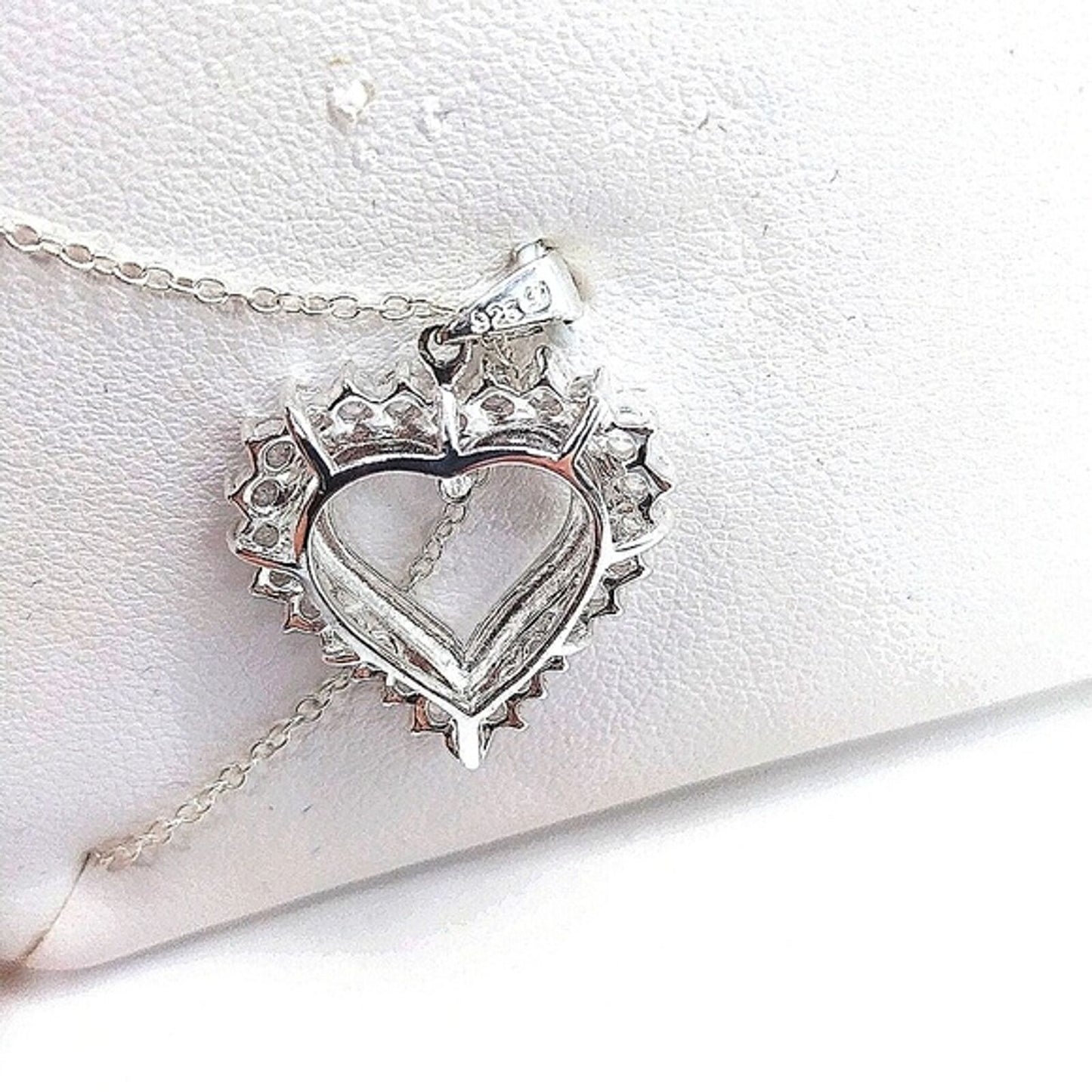 White Gold Vermeil Sterling silver .925 Heart with CZ Charm Necklace $99 Retail