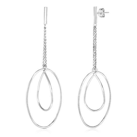 Sterling Silver Polished Oval and Teardrop Dangle Earrings