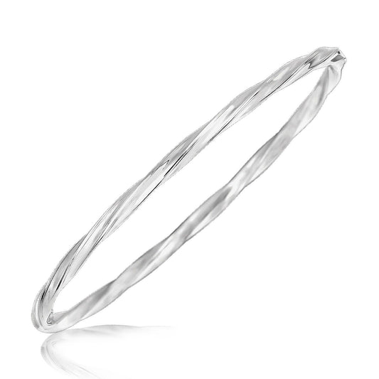 Sterling Silver Rhodium Plated Twist Motif  Bangle