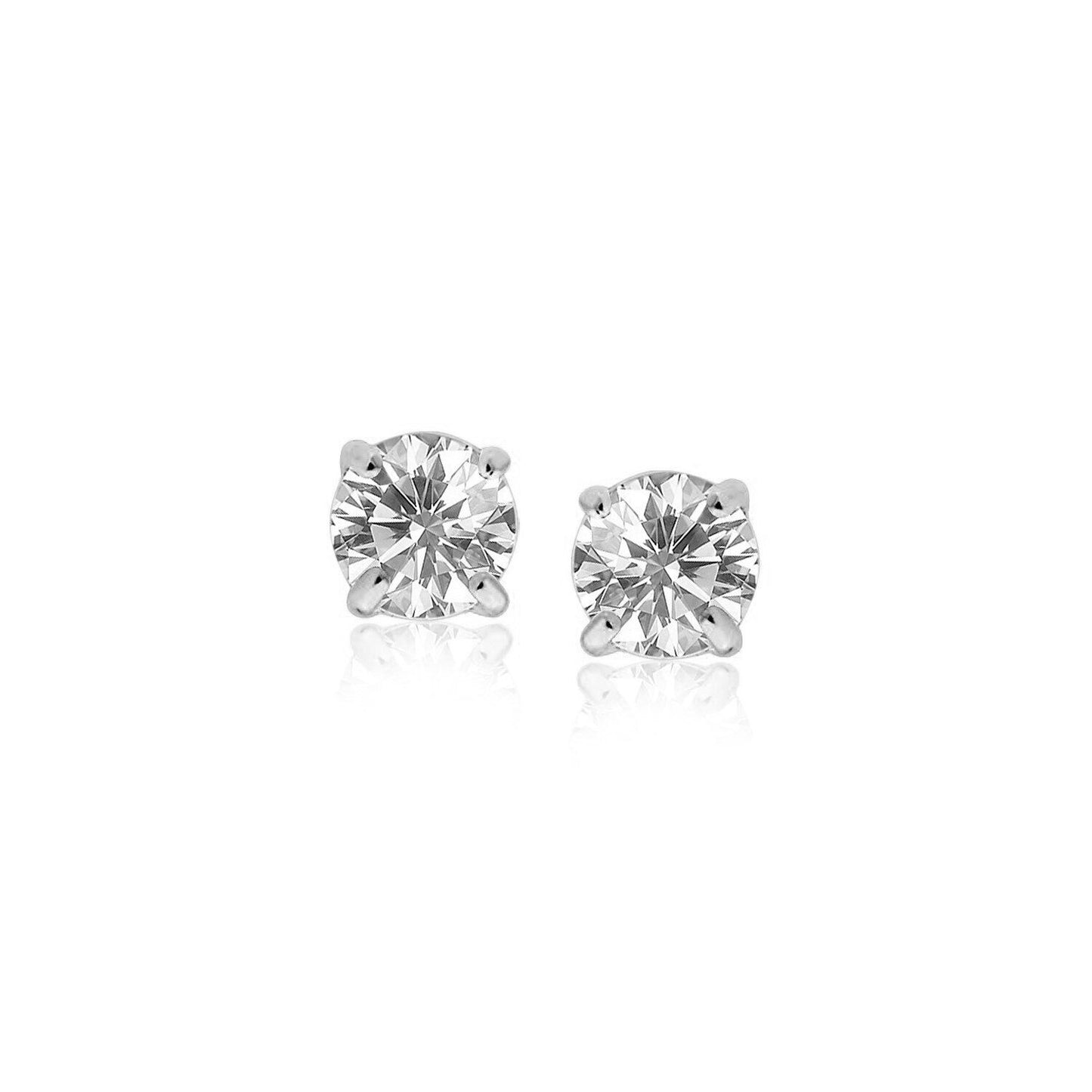 14k White Gold 4mm Faceted White Cubic Zirconia Stud Earrings