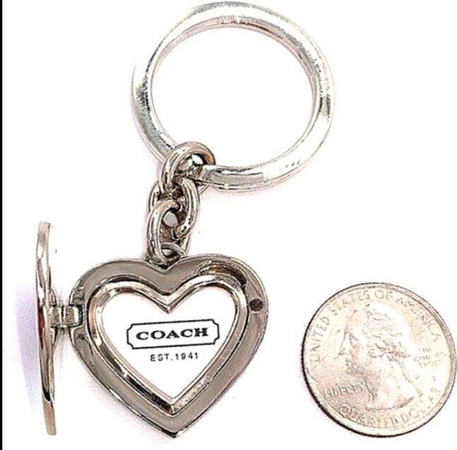 READ! Rare Vintage COACH Pink Enamel Heart Locket Keychain Fob Purse Charm