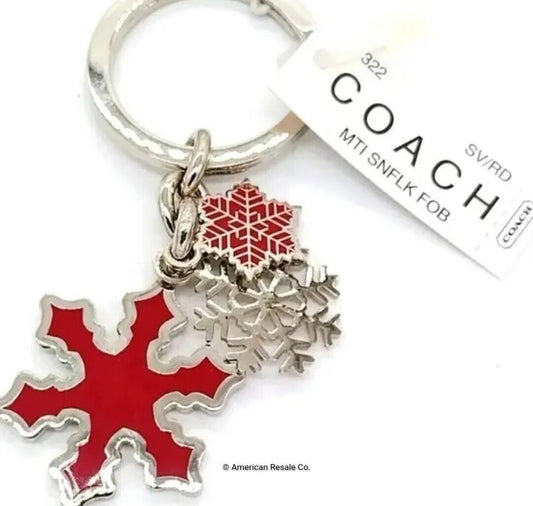 COACH Vintage Red Enamel Multi Snowflake Keychain Fob Purse Charm-#7322-Rare