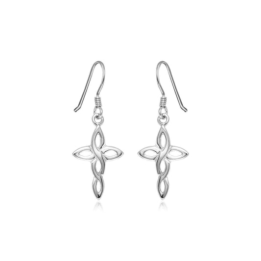 Sterling Silver Polished Knot Style Cross Earrings