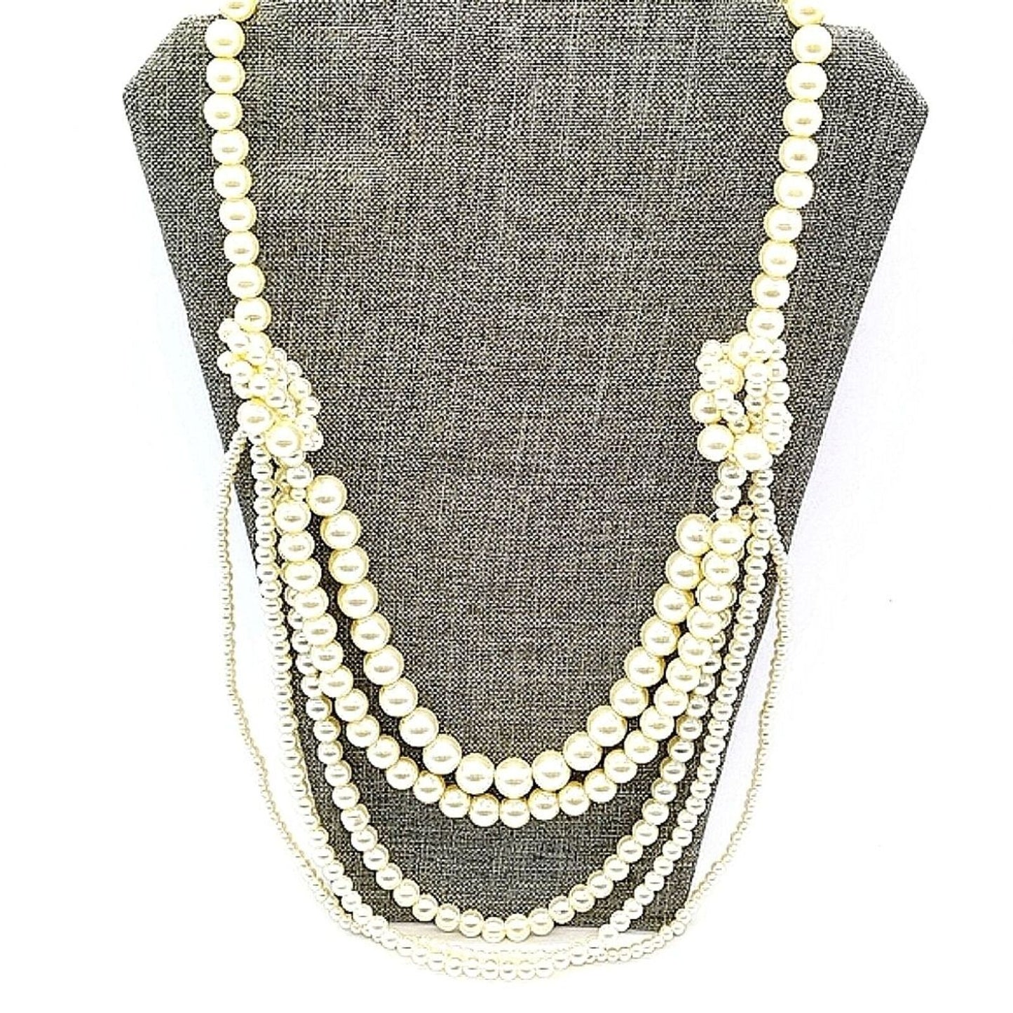 Rare ISAAC MIZRAHI LIVE 5 Strand layered Cream White Pearl Statement Necklace