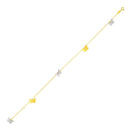 14k Two Tone Gold Anklet with Butterflies