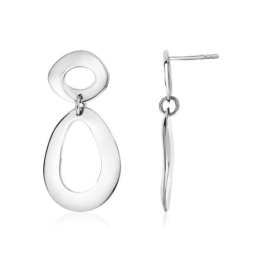 Sterling Silver Polished Teardrop and Oval Dangle Earrings