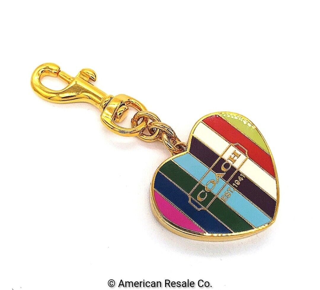 Vintage COACH Rainbow Heart Locket-Legacy Signature Keychain w/ Compartments