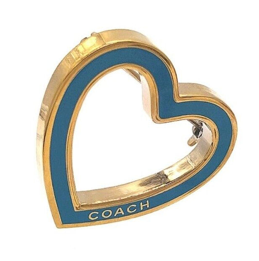 COACH Vintage Heart Pin Brooch in Sky Blue and Gold Tone Purse Backpack Charm