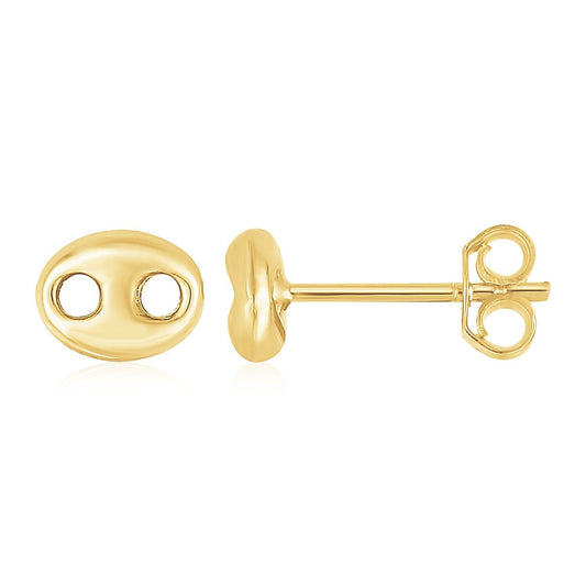 14K Yellow Gold Mariner Link Button Earrings