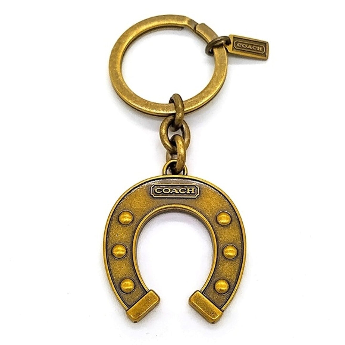 Large COACH Brass Keychain Key Fob Lucky Horseshoe Tag Purse Charm Men Women