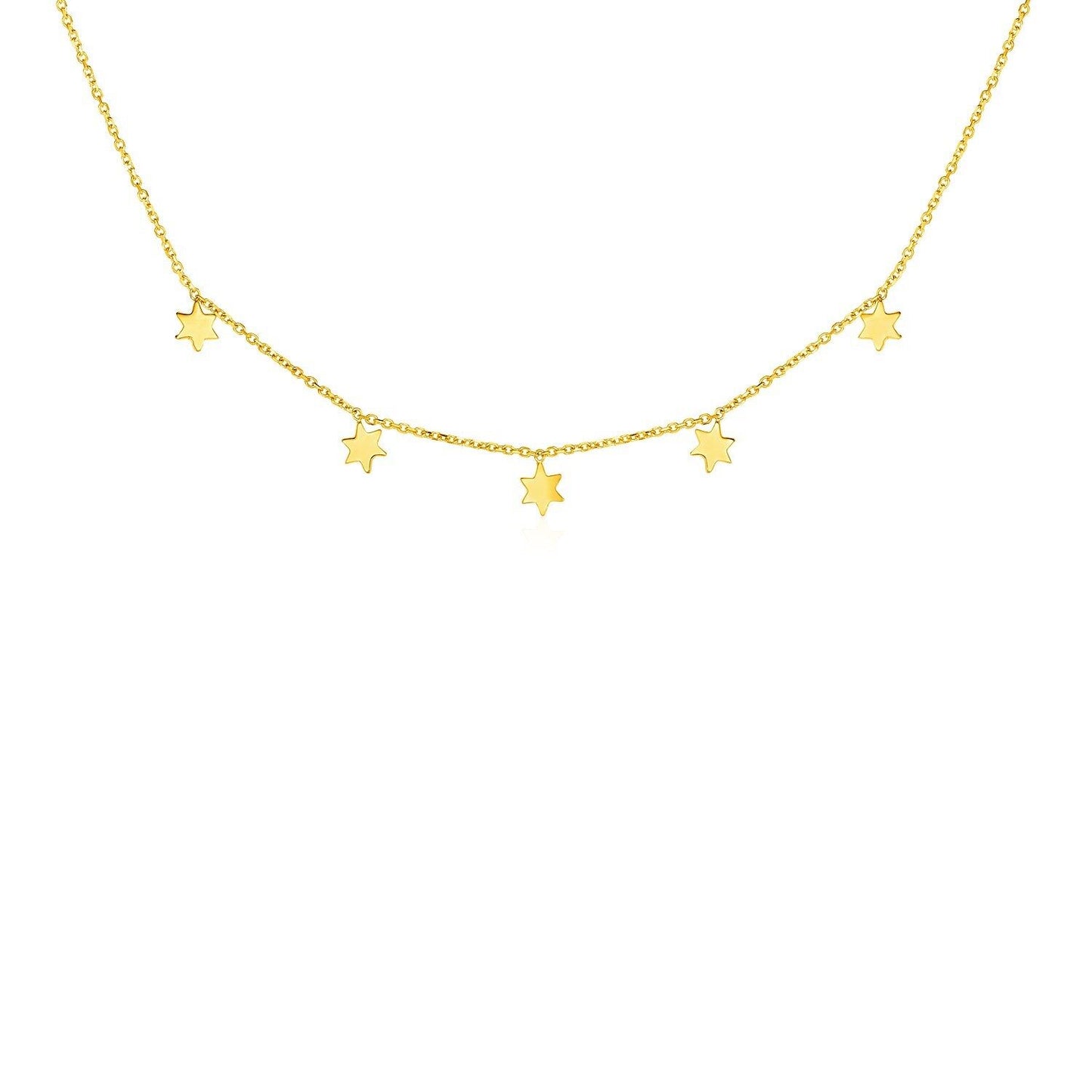 14k Yellow Gold Necklace with Six Pointed Stars