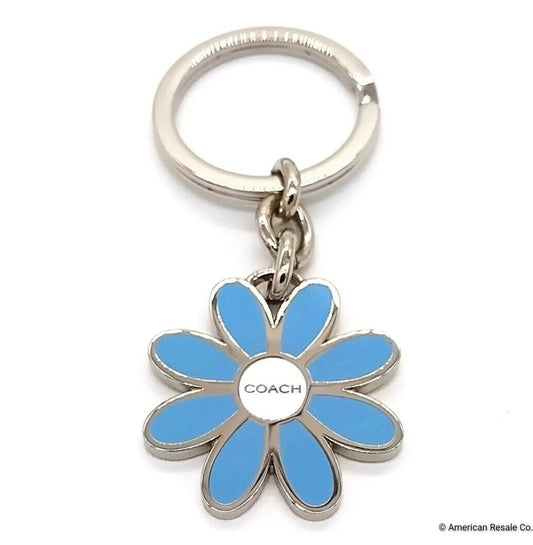 *READ* Vintage COACH Sky Blue Enamel Daisy Flower Keychain FOB Purse Charm