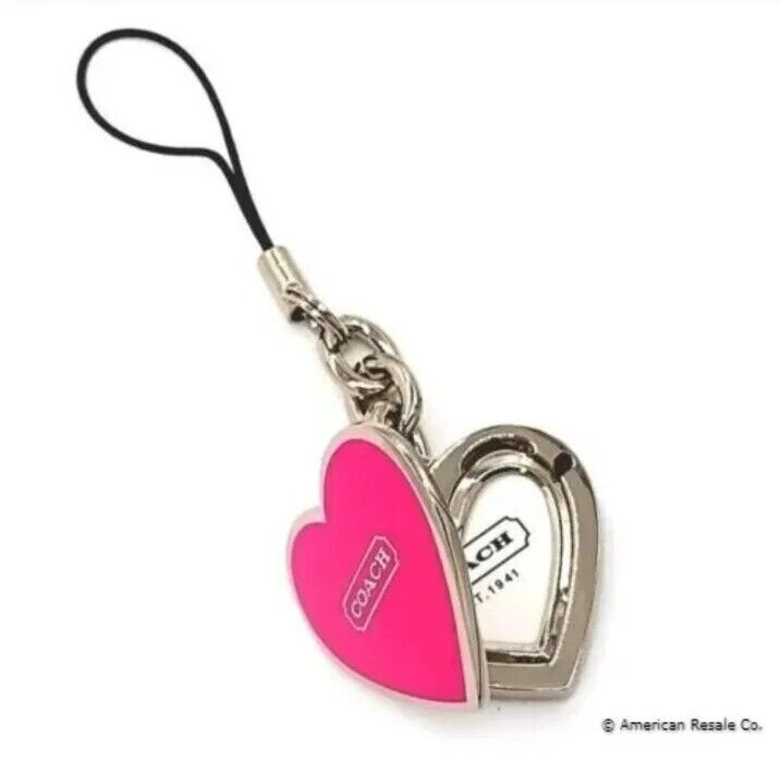 COACH Vintage Neon Pink Heart Locket Purse Charm Keychain Fob