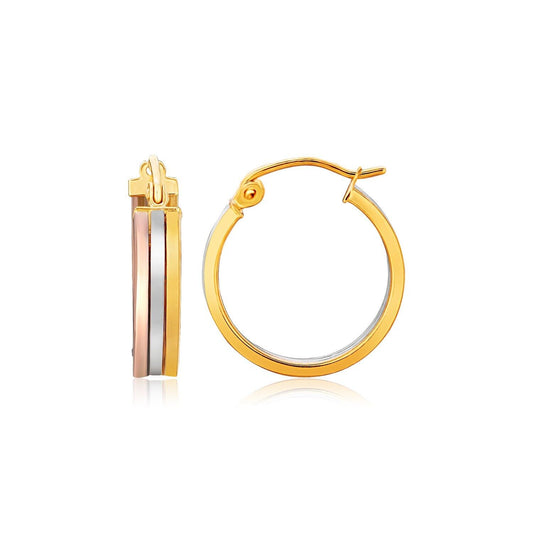 14K Tri-Color Gold Fancy Polished Flat Triple Hoop Earrings (3/4 inch Diameter)