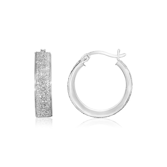 Sterling Silver Small Glitter Texture Round Hoop Earrings