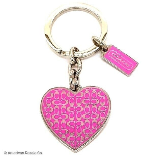 Rare Vintage COACH PINK Signature Enamel Heart Keychain FOB Purse Charm