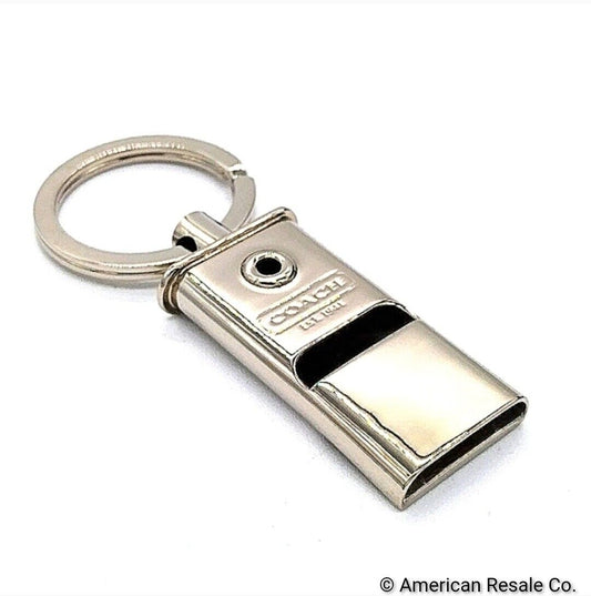 Rare COACH Signature Stainless Steel Whistle Keychain Fob Purse Charm Accessory