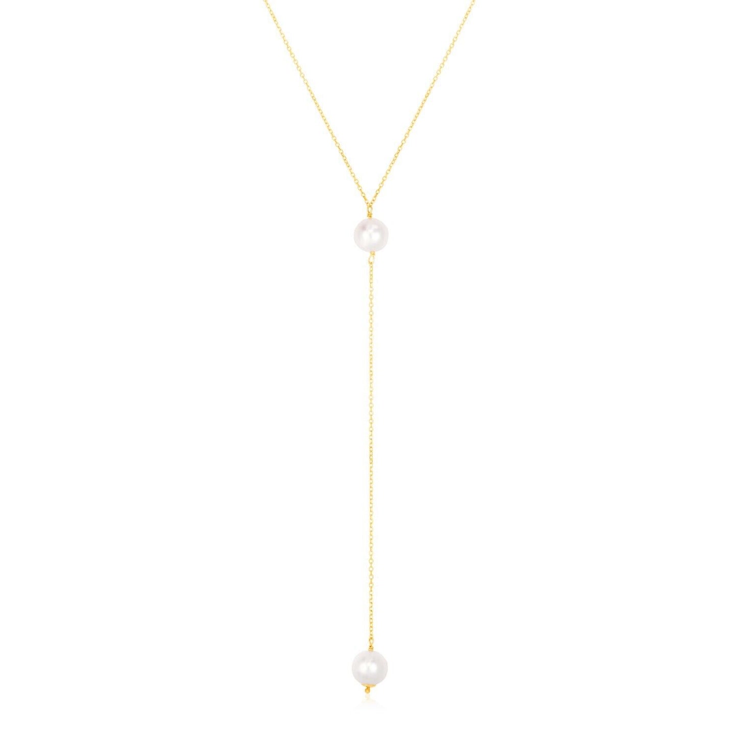 14k Yellow Gold Lariat Necklace with Pearls