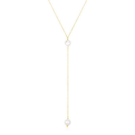 14k Yellow Gold Lariat Necklace with Pearls