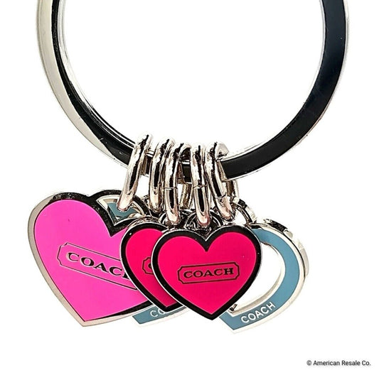 Rare COACH Heart Hearts Keychain Pink Blue Hearts Purse Charm Keychain