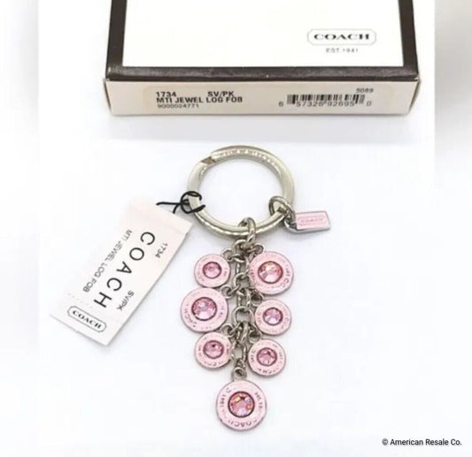 NEW IN BOX COACH Signature Pink Diamond CZ gemstone Charm Fob Keychain-Vintage