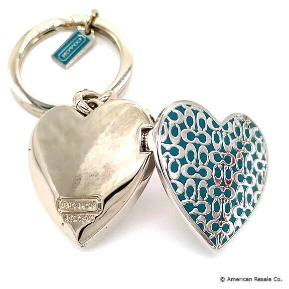 Rare Large COACH Sky Blue Locket Heart Keychain Key Fob Charm