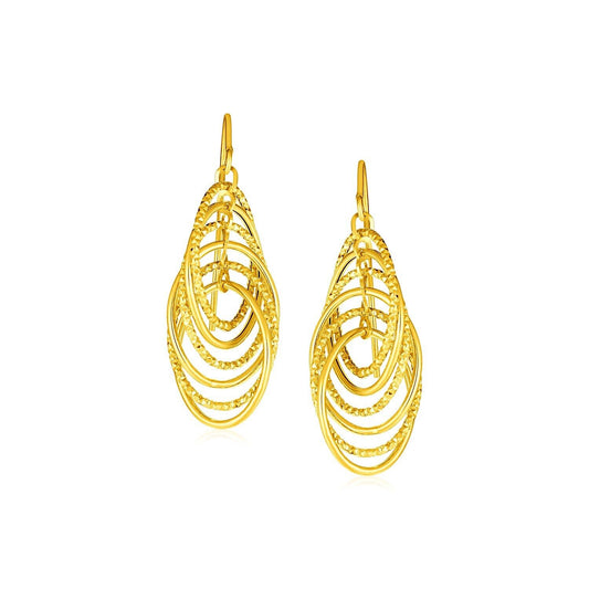 14k Yellow Gold Post Earrings with Graduated Spiral Dangles