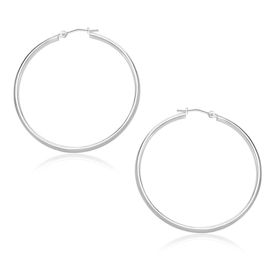 14k White Gold Polished Hoop Earrings (30mm)