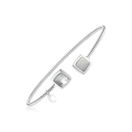 Sterling Silver Bangle with Mother of Pearl Squares