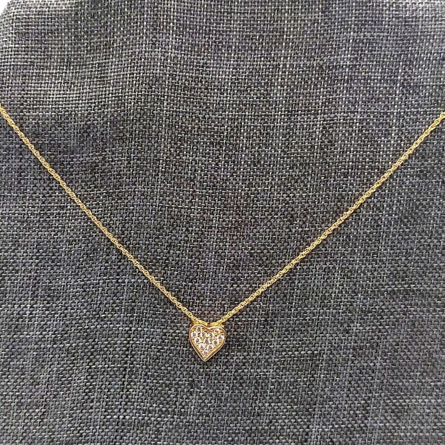 14K Gold Plated Sterling Silver Pave Cubic Zirconia Heart "MOM" Necklace .925