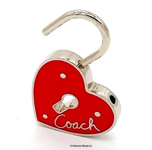 Rare COACH Red Enamel Heart Lock Love Keychain Purse Fob Charm #92118