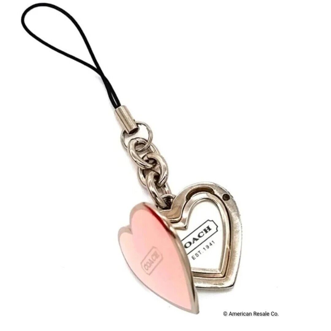 READ! Rare COACH Pink Enamel Signature Heart Locket Keychain Lanyard-Purse Charm