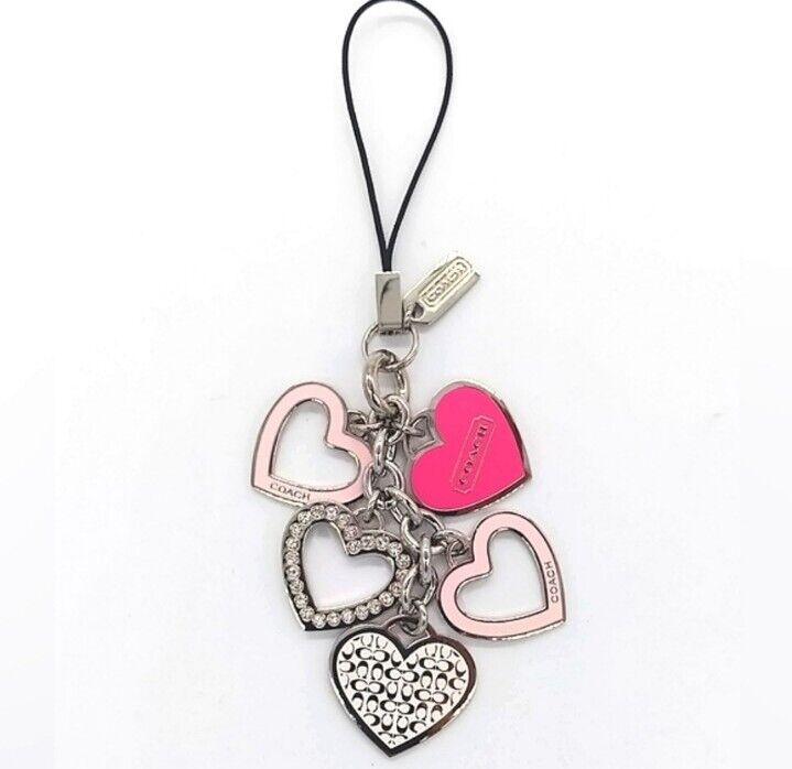 Rare COACH Triple Heart Lanyard, Cell phone Charm, Purse Charm, Add to Keychain