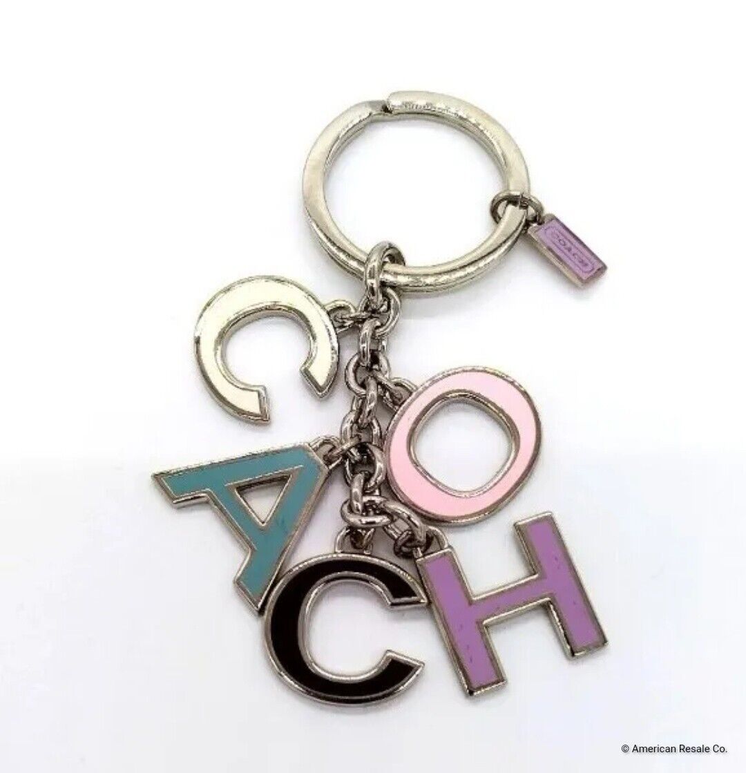 Rare COACH Pastel Colors Signature Multi Charm Keychain Key Ring Fob Purse Charm