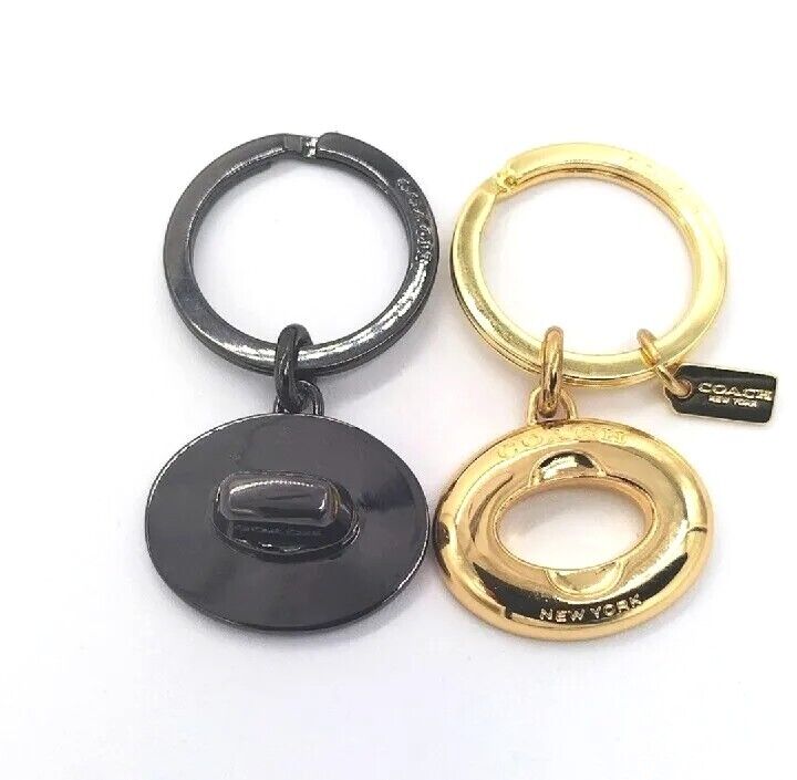 $98 COACH Black and Gold Dual Keychain Fob Purse Charm Detachable for Valet-Rare